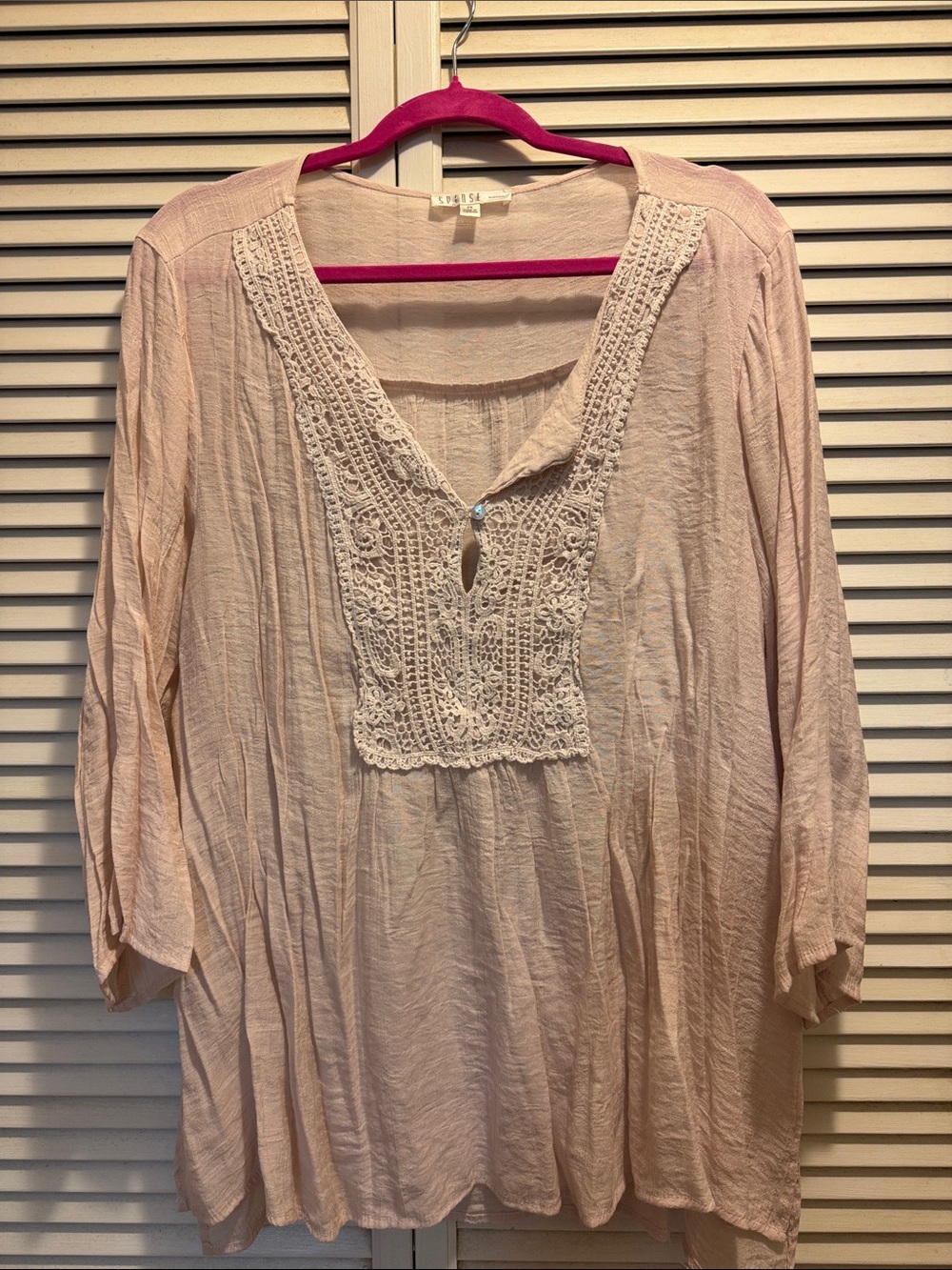Spense Light Pink Crochet-Trim Peasant Tunic